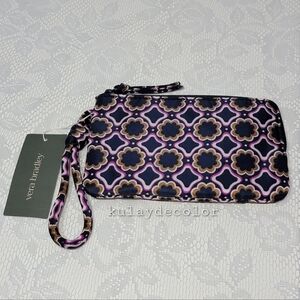 Vera Bradley Geometric Pink and Blue Florets Wristlet Wallet Nylon Zip Pouch NEW